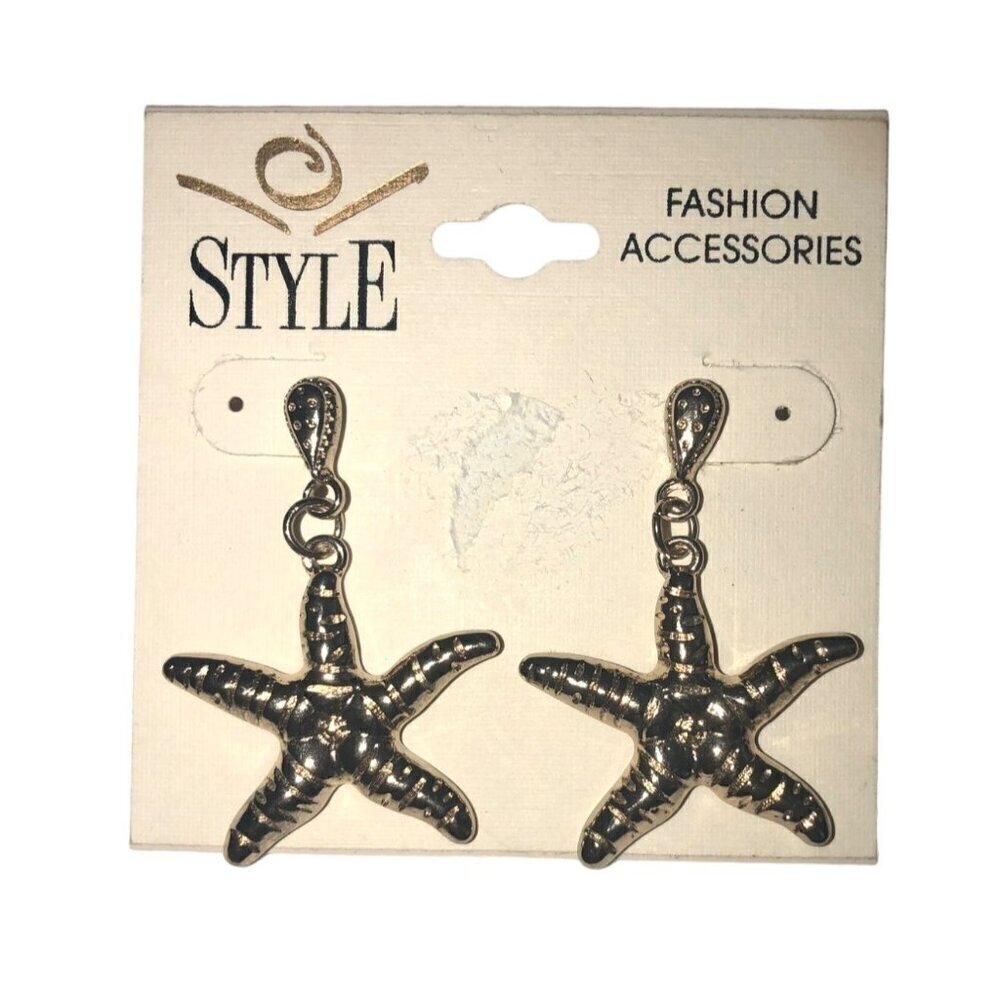 Starfish Pireced Earrings Gold Tone Dangle Drop Style Beach Nautical Sea NEW